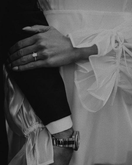 Close-up of wedding couple